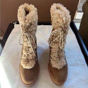 Jennifer Lopez Brown Fur-Lined Winter Boots